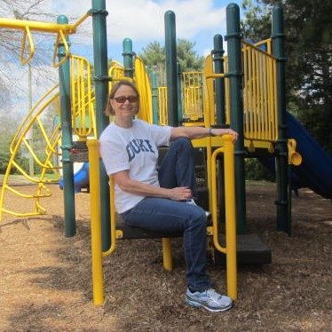 Barbara Pollock on a playground